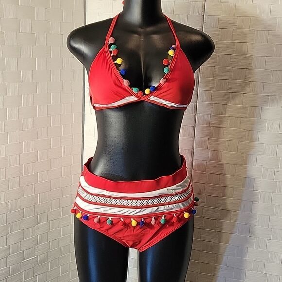 BRAND NEW DIANA SECRET HIGH WAIST TWO PIECE BIKINI SET PADDED SOLID SWIMSUITS - Picture 3 of 12